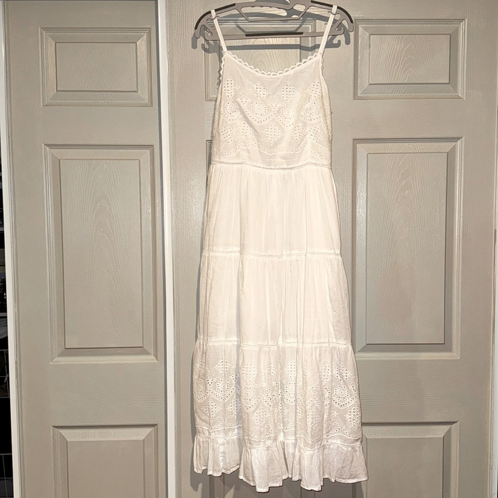 White tiered maxi with eyelet detail